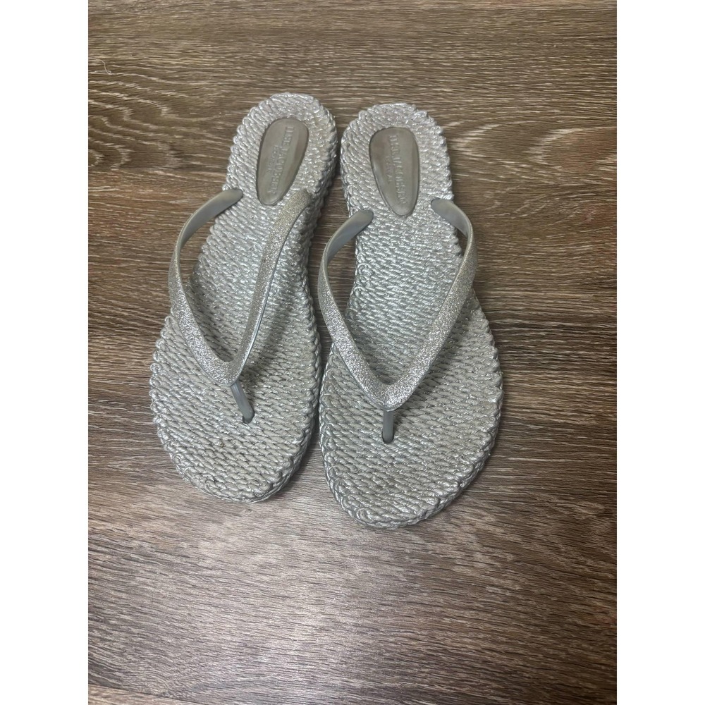 Ilse Jacobsen Silver Glitter Flip Flops‎ Sparkly Thong Sandals Women's Size 9